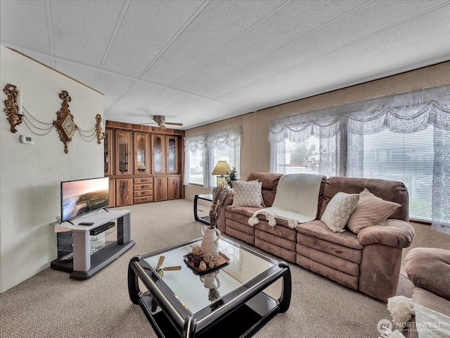 1415 84th St SE Unit 159, Everett, WA 98208 - carpeted living area featuring ceiling fan and a textured ceiling