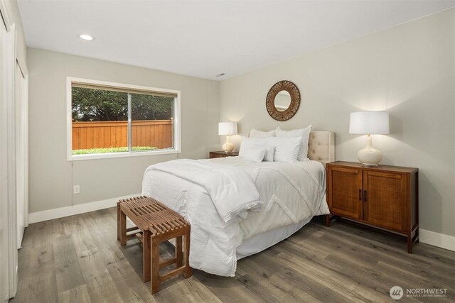 13050 SE 21st Pl, Bellevue, WA 98005 - bedroom with baseboards, wood finished floors, and recessed lighting