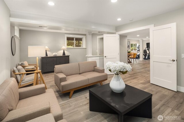 13050 SE 21st Pl, Bellevue, WA 98005 - living room featuring recessed lighting, light wood-style flooring, and plenty of natural light