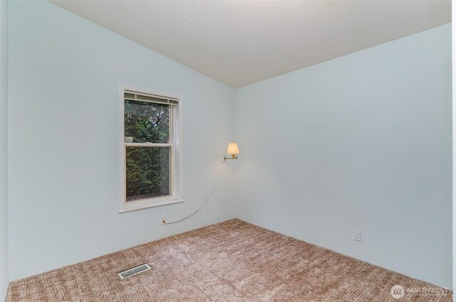 carpeted spare room featuring vaulted ceiling