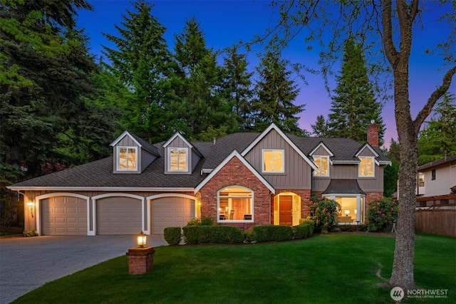 4816 118th Ave NE, Kirkland, WA 98033 - view of front facade with an attached garage, driveway, a chimney, a shingled roof, and board and batten siding