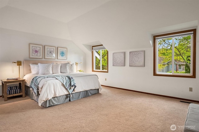 4816 118th Ave NE, Kirkland, WA 98033 - carpeted bedroom with multiple windows, baseboards, and lofted ceiling