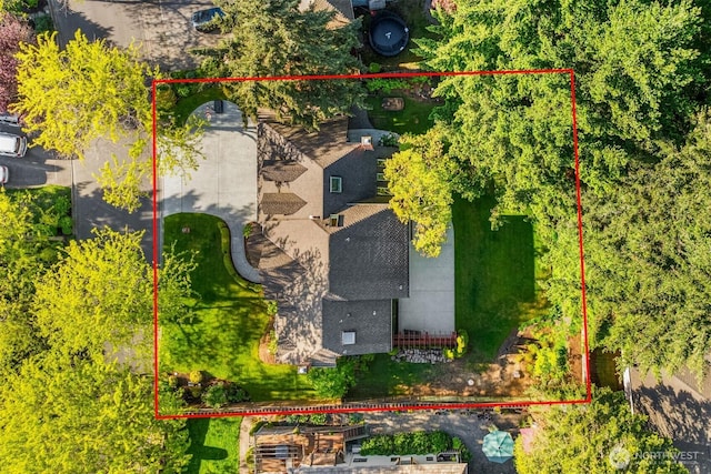 4816 118th Ave NE, Kirkland, WA 98033 - aerial view of property and surrounding area featuring property boundaries highlighted