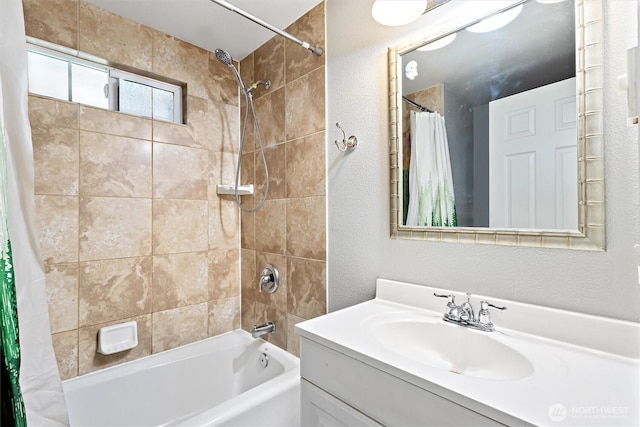 714 S 43rd St, Tacoma, WA 98418 - full bath with shower / bath combo with shower curtain, vanity, and a textured wall