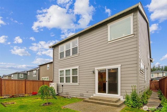 rear view of property featuring entry steps and crawl space