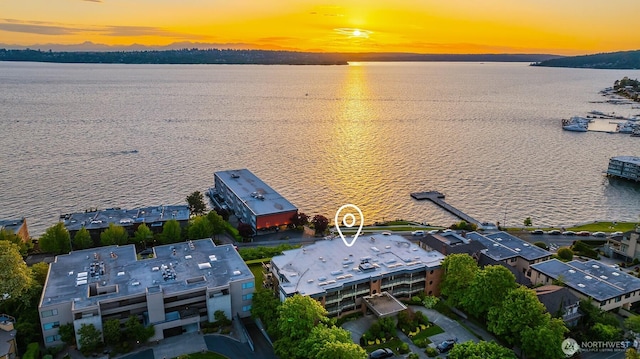 725 1st St S Unit 104, Kirkland, WA 98033 - aerial view at dusk of a water view