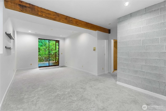 5471 NE Foster Rd, Bainbridge Island, WA 98110 - empty room featuring light colored carpet, recessed lighting, baseboards, and beam ceiling