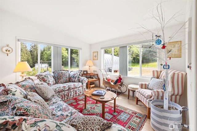 399 Pike Pl, Sequim, WA 98382 - living room with lofted ceiling and wood finished floors