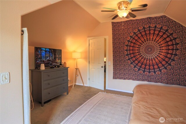 315 SW C St, Tumwater, WA 98512 - bedroom with vaulted ceiling, carpet flooring, and ceiling fan