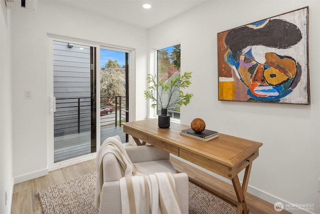 335 NW 47th St Unit B, Seattle, WA 98107 - office with baseboards, recessed lighting, and light wood-style floors
