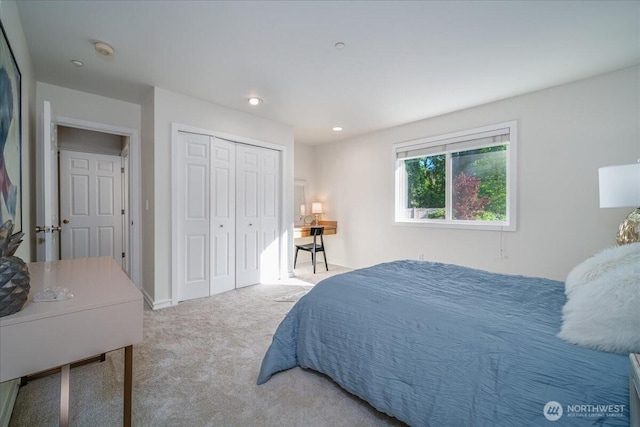 14259 SE 83rd St, Newcastle, WA 98059 - bedroom with carpet flooring, a closet, baseboards, and recessed lighting
