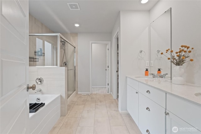 1194 Panoramic Loop, Bremerton, WA 98312 - full bath featuring a bath, double vanity, a stall shower, recessed lighting, and baseboards