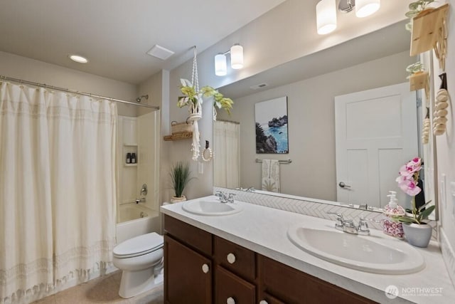 4471 Hales Ct SW, Port Orchard, WA 98367 - bathroom featuring double vanity, shower / tub combo, and toilet