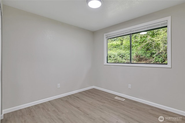 empty room with plenty of natural light, light wood-type flooring, and baseboards