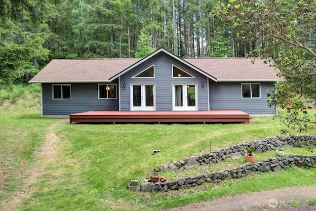 9535 Olalla Valley Rd SE, Port Orchard, WA 98367 - rear view of property with french doors, a deck, and a lawn