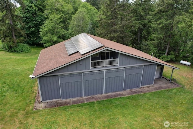9535 Olalla Valley Rd SE, Port Orchard, WA 98367 - view of outdoor structure with solar panels and a wooded view