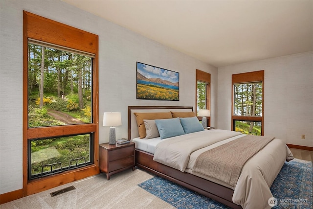 871 Deer Point Rd, Orcas Island, WA 98279 - bedroom featuring multiple windows, light carpet, and baseboards