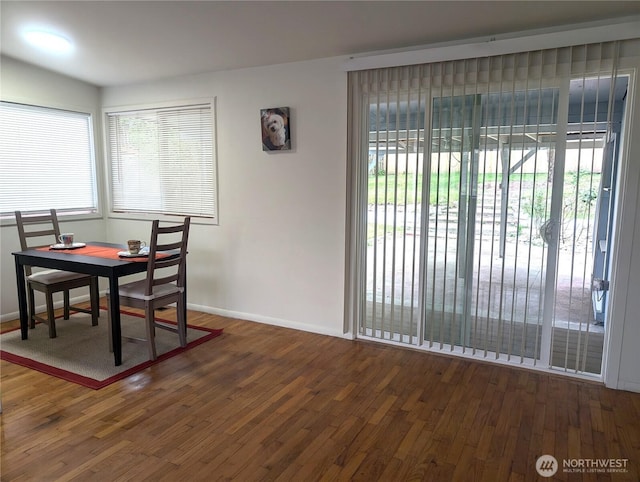 dining room featuring wood finished floors and baseboards