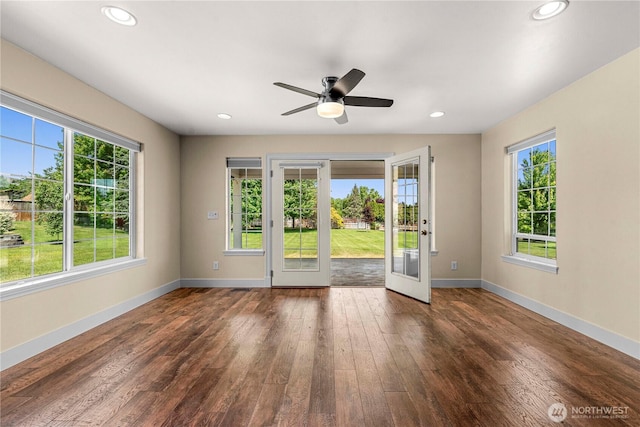 2060 5th St, Wenatchee, WA 98801 - unfurnished room with baseboards, wood finished floors, recessed lighting, ceiling fan, and french doors