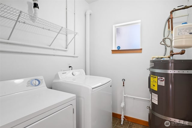 1123 N 94th St Unit A, Seattle, WA 98103 - washroom featuring water heater, washer and clothes dryer, baseboards, and dark tile patterned floors