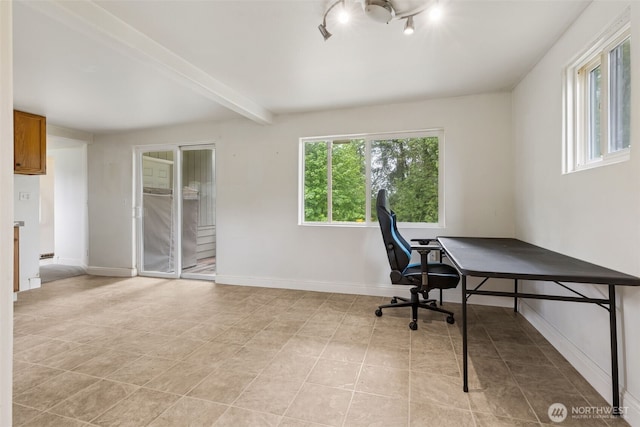 1025 NW Prindle St, Chehalis, WA 98532 - home office with beamed ceiling, baseboards, and light tile patterned floors