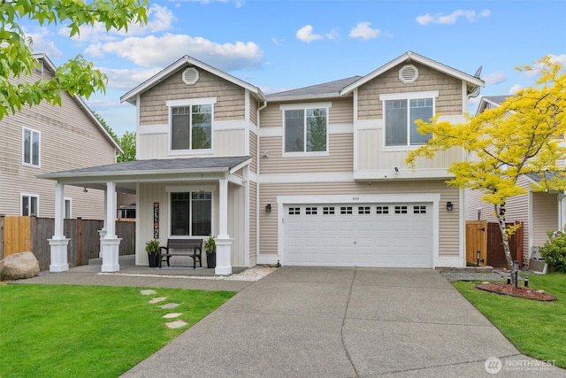 9604 201st Street Ct E, Graham, WA 98338 - view of front of property with a porch, board and batten siding, concrete driveway, and an attached garage