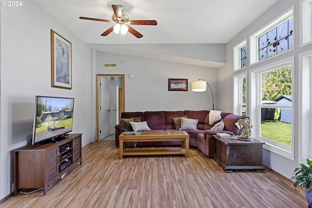 632 Meier Rd, Winlock, WA 98596 - living room featuring ceiling fan, light wood-style flooring, and lofted ceiling