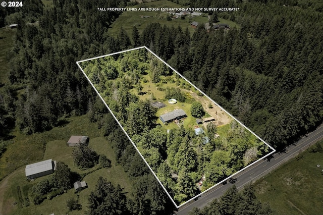 632 Meier Rd, Winlock, WA 98596 - aerial overview of property's location with property parcel outlined and a heavily wooded area