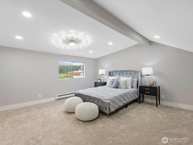 28611 139th Ave NE, Arlington, WA 98223 - bedroom featuring baseboard heating, carpet, recessed lighting, baseboards, and a chandelier