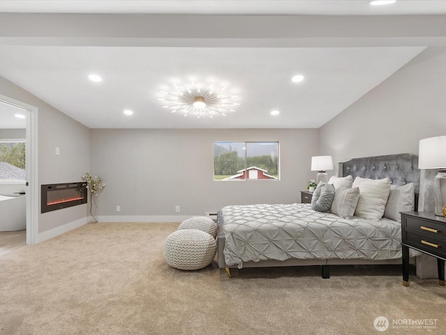28611 139th Ave NE, Arlington, WA 98223 - bedroom with carpet floors, recessed lighting, a glass covered fireplace, and baseboards