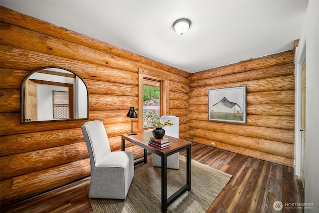 office space featuring dark wood-style flooring