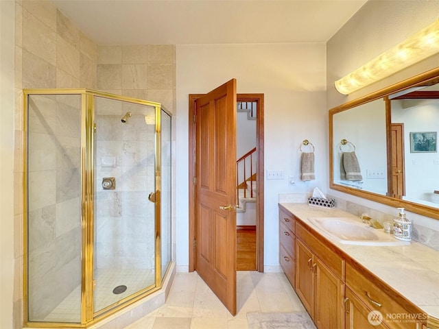 706 W 4th St, Port Angeles, WA 98363 - full bath featuring a stall shower, vanity, and tile patterned flooring