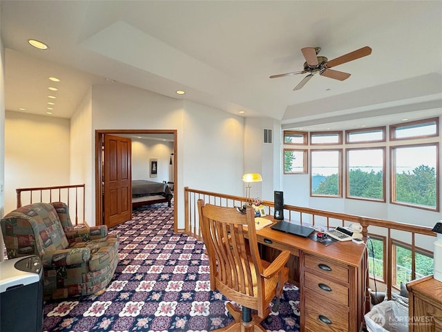 706 W 4th St, Port Angeles, WA 98363 - office space featuring recessed lighting, ceiling fan, carpet floors, and plenty of natural light