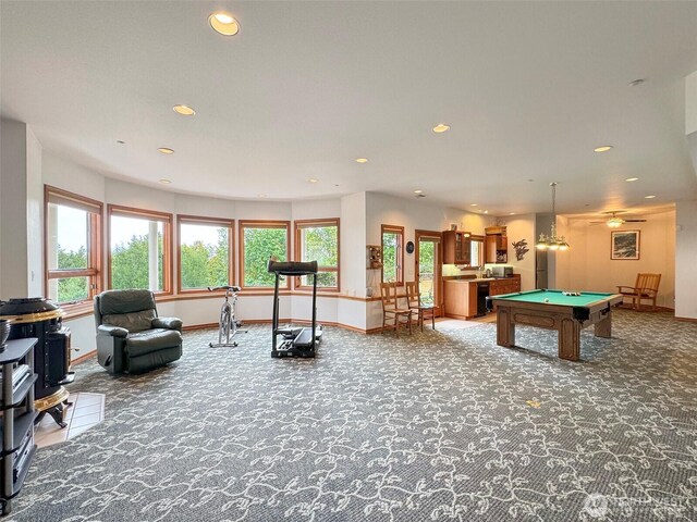706 W 4th St, Port Angeles, WA 98363 - game room featuring carpet flooring, baseboards, billiards table, and recessed lighting