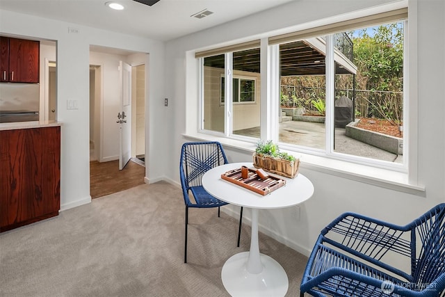 12515 2nd Ave NW, Seattle, WA 98177 - dining area featuring light colored carpet, baseboards, and recessed lighting