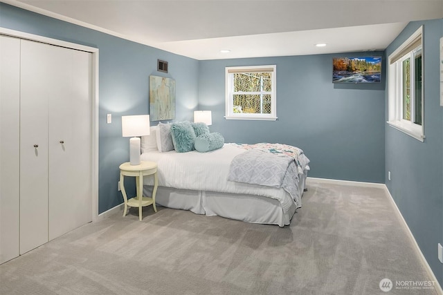 12515 2nd Ave NW, Seattle, WA 98177 - carpeted bedroom with baseboards, a closet, and recessed lighting