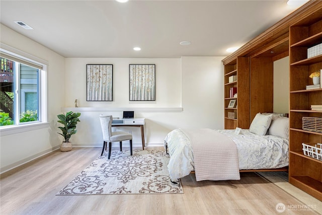 6611 Waterton Cir, Mukilteo, WA 98275 - bedroom featuring wood finished floors, baseboards, an office area, and recessed lighting