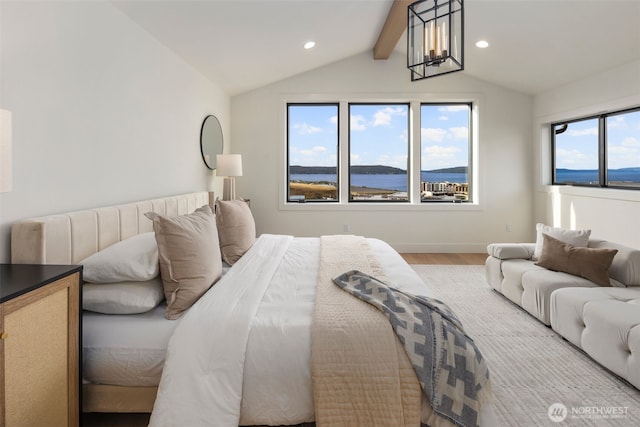 5301 N Commercial St, Ruston, WA 98407 - bedroom featuring wood finished floors, recessed lighting, a water view, and baseboards