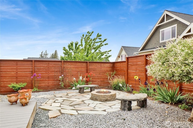 6068 Monument Dr, Ferndale, WA 98248 - view of patio / terrace featuring a fire pit and a fenced backyard