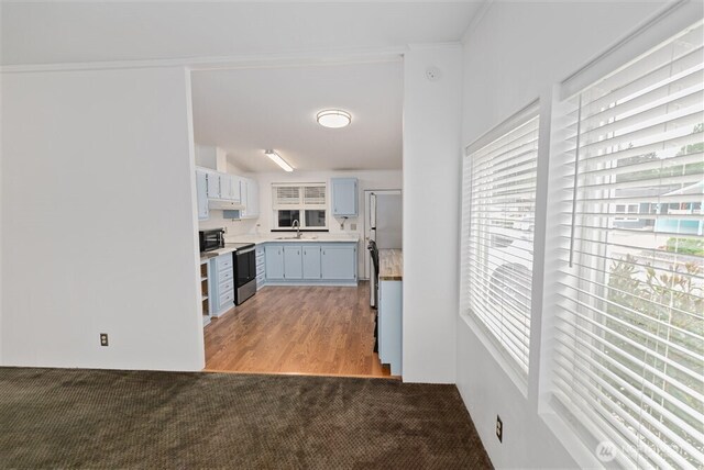 1101 S Scheuber Rd # 27, Centralia, WA 98531 - kitchen featuring stainless steel electric range, carpet flooring, plenty of natural light, light countertops, and ornamental molding