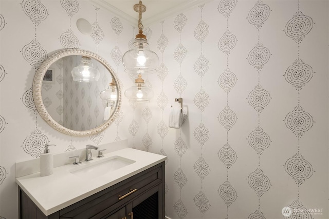 9234 NE 25th St, Clyde Hill, WA 98004 - bathroom featuring vanity and crown molding