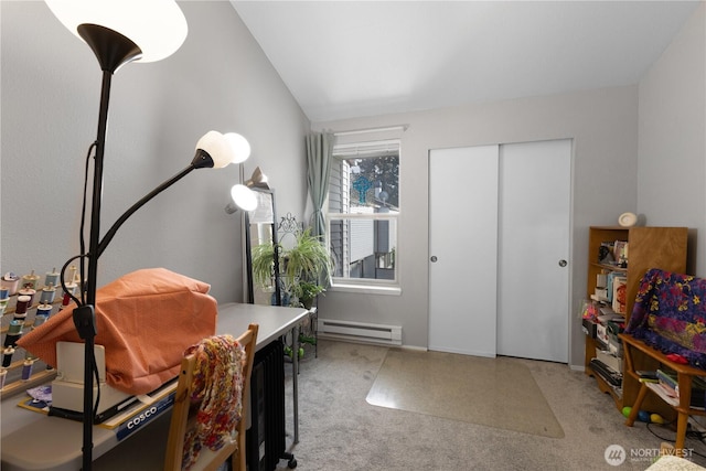 701 5th Ave S Unit C105, Kent, WA 98032 - interior space with baseboard heating, carpet flooring, and lofted ceiling