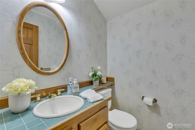 8612 165th Street Ct E, Puyallup, WA 98375 - half bathroom with toilet, vanity, and tile patterned floors