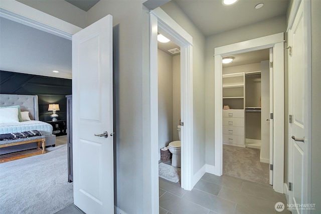 7223 NE 118th Ct, Kirkland, WA 98034 - corridor featuring carpet floors, tile patterned floors, baseboards, and recessed lighting