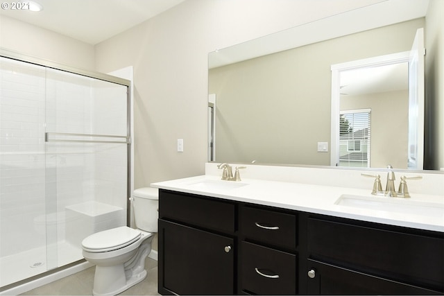 15326 NE 70th St, Vancouver, WA 98682 - full bathroom with toilet, a stall shower, double vanity, and tile patterned flooring