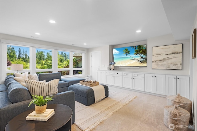 17905 NE 19th Pl, Bellevue, WA 98008 - living room featuring recessed lighting and light carpet