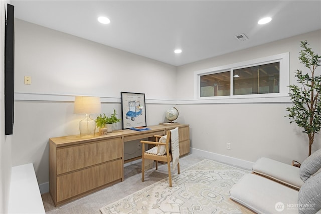 17905 NE 19th Pl, Bellevue, WA 98008 - home office featuring baseboards, recessed lighting, and light carpet