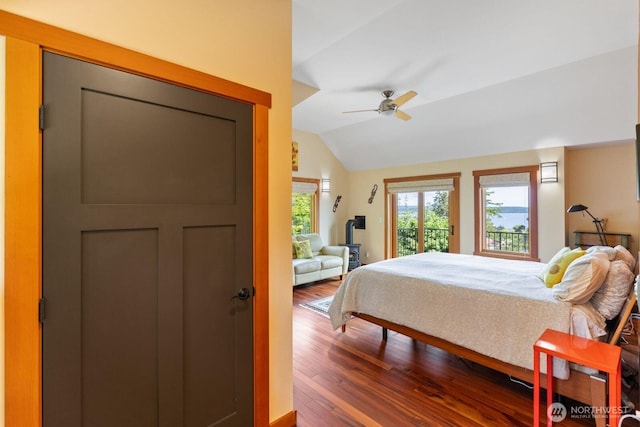 1433 Madison St, Port Townsend, WA 98368 - bedroom featuring lofted ceiling, wood finished floors, and ceiling fan