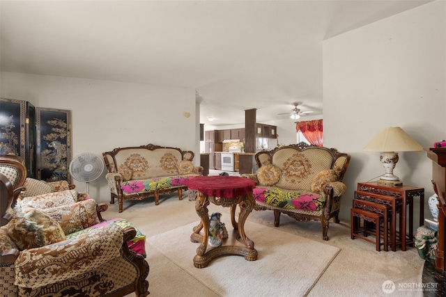 300 E Skookum Dr NE, Shelton, WA 98584 - living area with carpet flooring and a ceiling fan