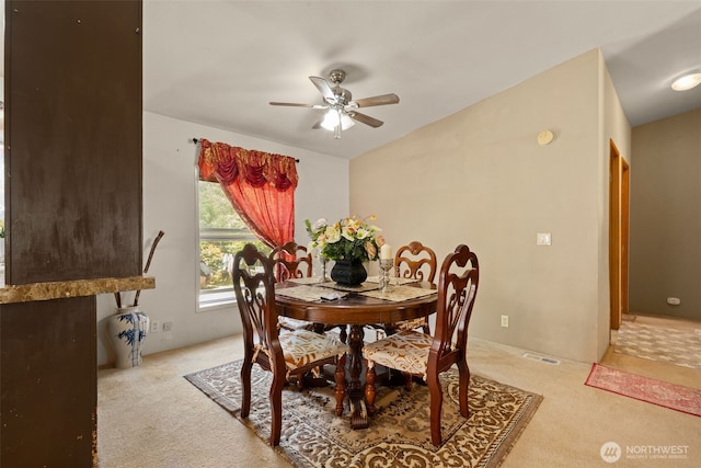 300 E Skookum Dr NE, Shelton, WA 98584 - dining area featuring carpet, a ceiling fan, and lofted ceiling